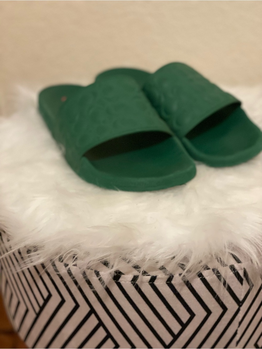 COACH Green Slide Sandals - Solid Forest Green